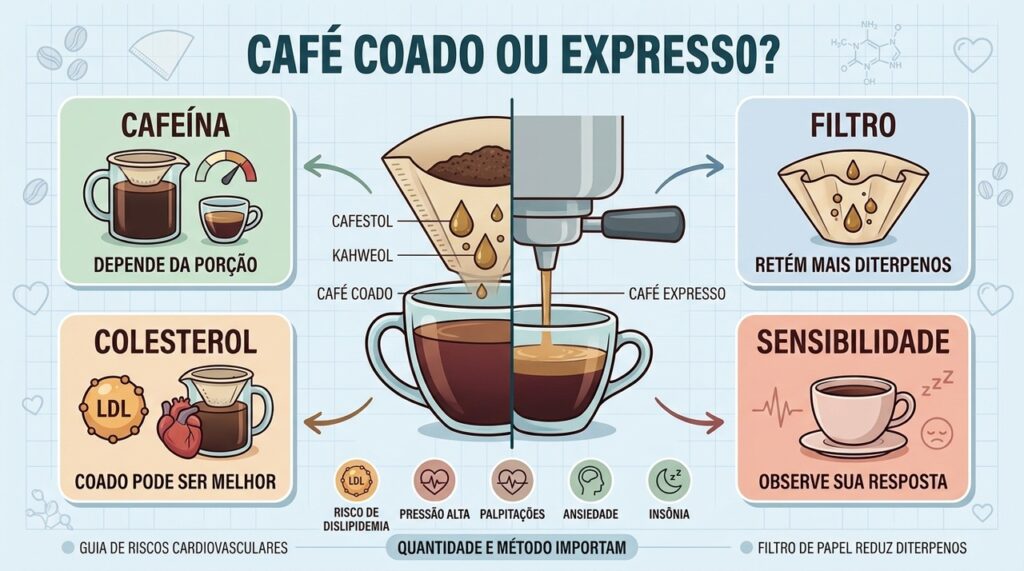 Cafeína, filtro, diterpenos e sensibilidade individual ajudam a definir a melhor escolha.