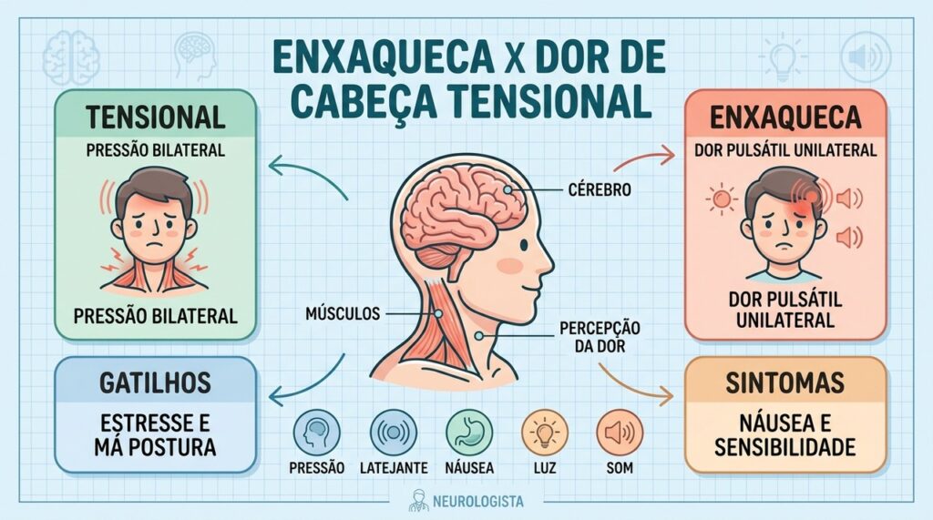 Localização, intensidade, duração e sintomas ajudam a distinguir os dois tipos de dor.
