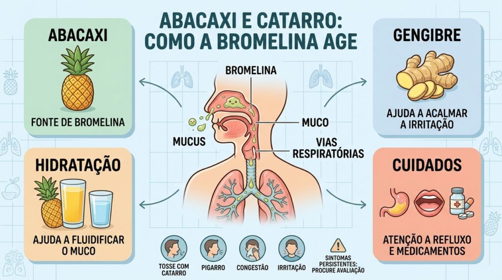 Bromelina, gengibre e hidratação aparecem como aliados no cuidado do muco respiratório.