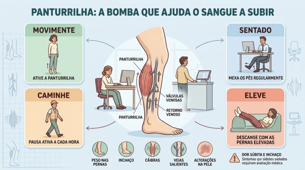 A contração da panturrilha funciona como uma bomba e ajuda o sangue a retornar ao coração.