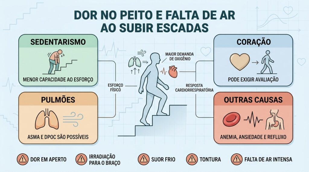 Sedentarismo, coração, pulmões e outras causas podem provocar sintomas ao esforço.
