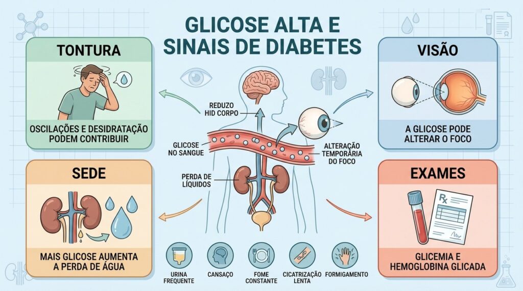 Tontura, sede, visão embaçada e exames ajudam a investigar alterações da glicose.
