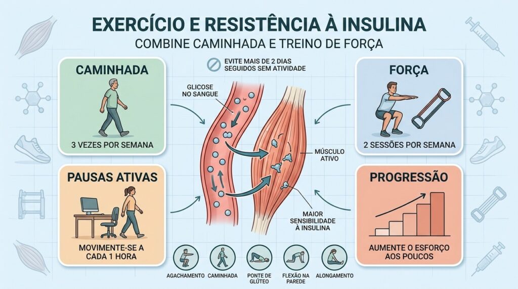 Caminhada, força, pausas ativas e progressão formam uma rotina metabólica mais eficiente.