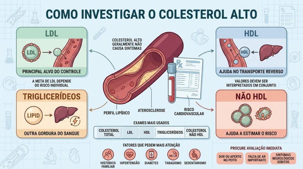 Perfil lipídico avalia LDL, HDL, triglicerídeos e outros marcadores do risco cardiovascular.