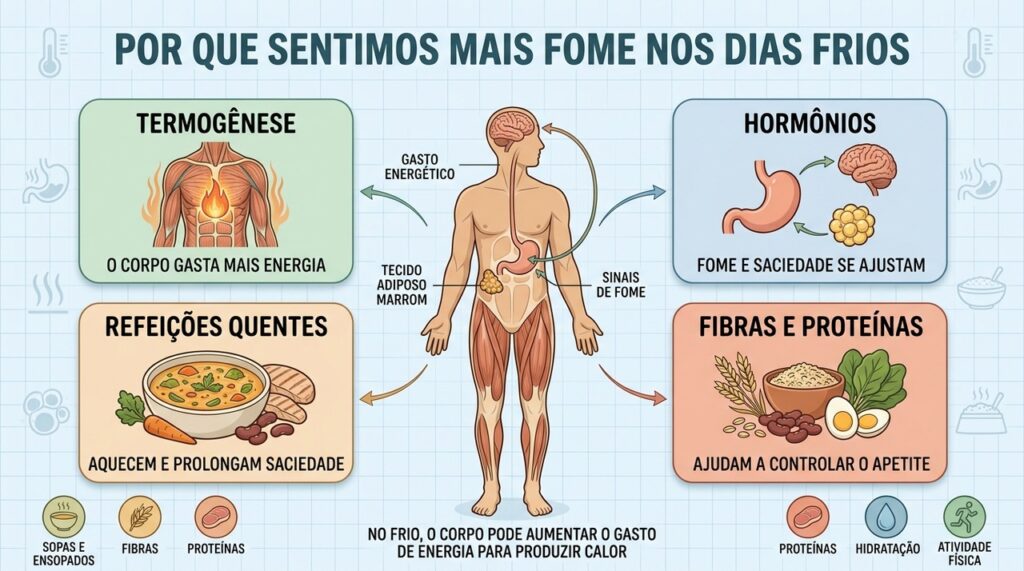 Termogênese, hormônios, fibras e proteínas ajudam a equilibrar a fome no frio.