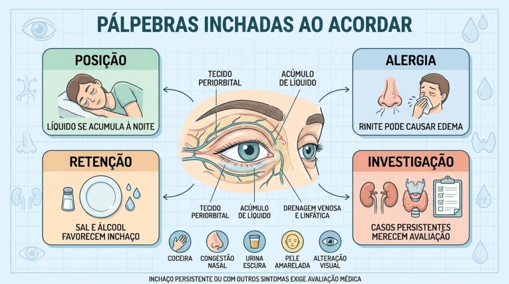 Posição, alergia, retenção e causas sistêmicas ajudam a explicar o inchaço matinal.