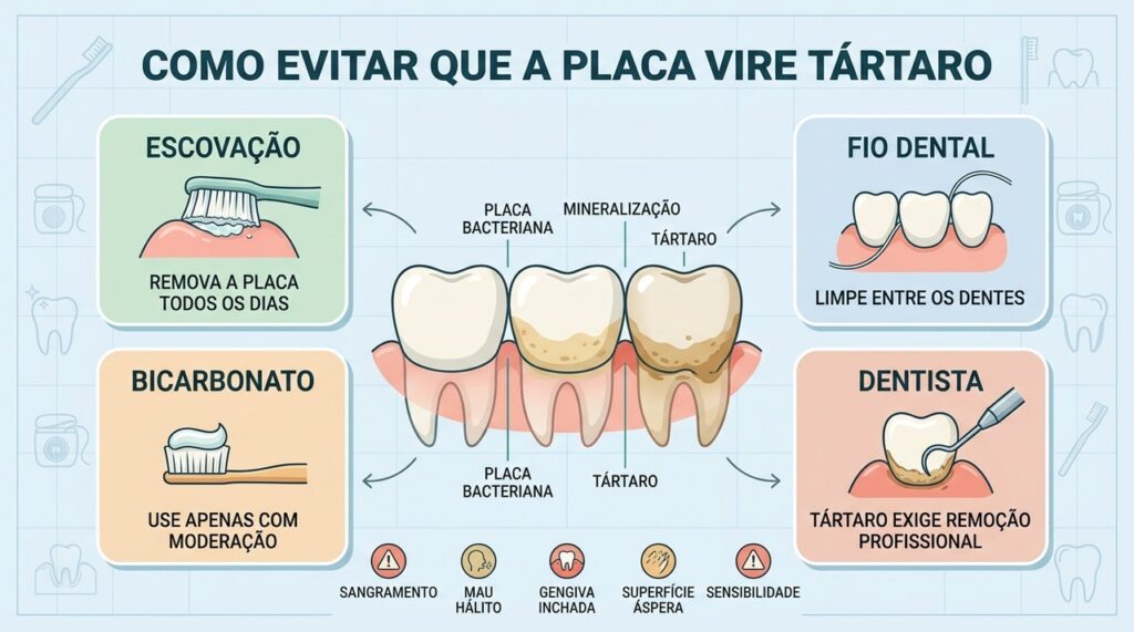 Escovação, fio dental e uso moderado ajudam antes da formação do tártaro.