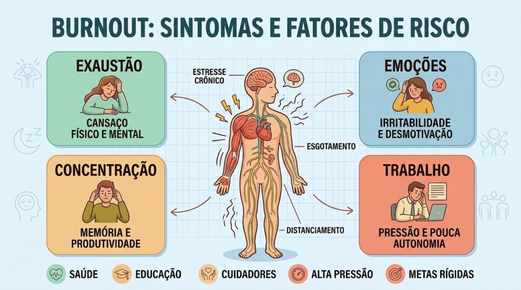 Exaustão, distanciamento e pressão ocupacional estão entre os principais sinais do burnout.