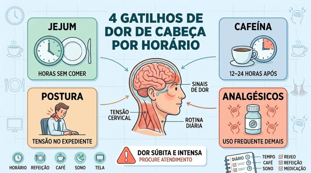 Registrar horário, alimentação, cafeína, sono e medicamentos ajuda a encontrar gatilhos recorrentes.