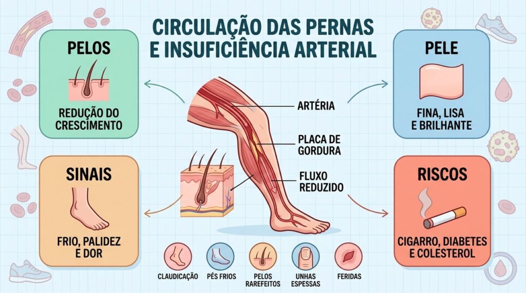 Pele, pelos, temperatura e dor ao caminhar revelam sinais da insuficiência arterial.