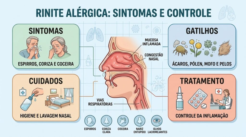 Sintomas, gatilhos, cuidados e tratamento formam os principais pilares do controle da rinite.