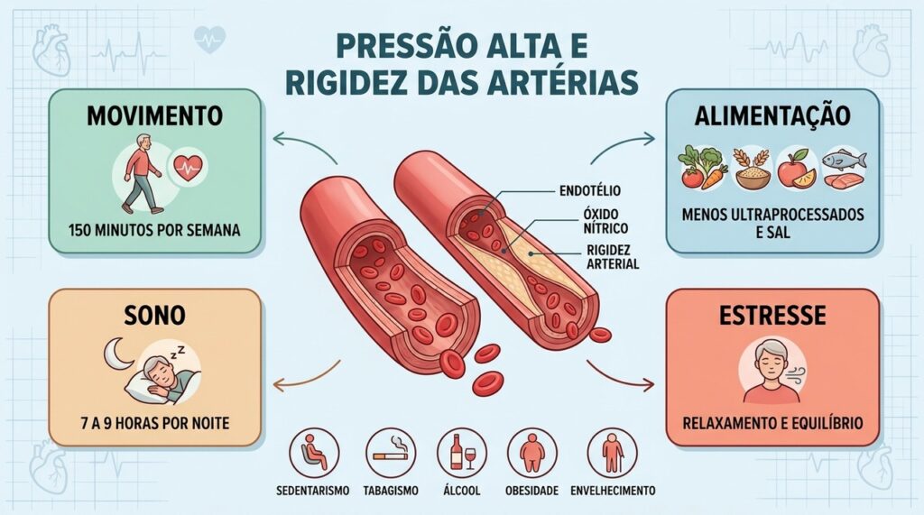 Cuidar das artérias envolve movimento, alimentação, sono e controle do estresse.