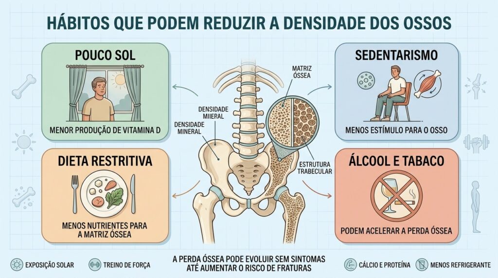Sol, movimento e nutrição adequada ajudam a preservar densidade e estrutura óssea.