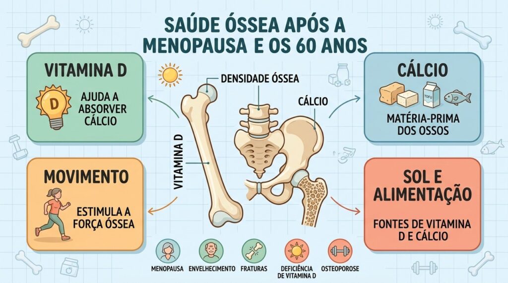 Quatro pilares ajudam a proteger os ossos após a menopausa e durante o envelhecimento.