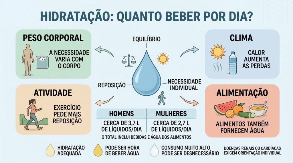 Peso, clima, atividade e alimentação ajudam a definir a necessidade diária de água.