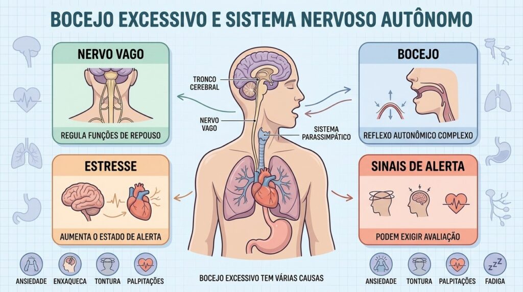 Nervo vago, estresse e sinais associados ajudam a contextualizar o bocejo excessivo.