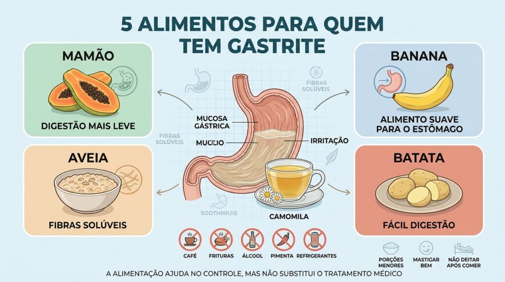 Mamão, banana, aveia, batata e camomila favorecem refeições mais suaves ao estômago.