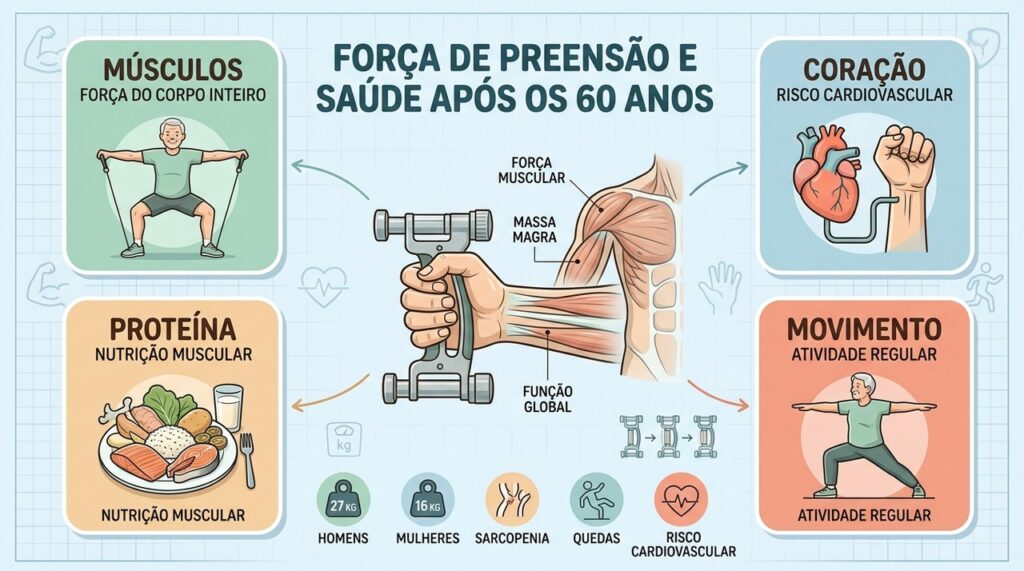 Força muscular, nutrição e movimento influenciam a preensão palmar e a autonomia.