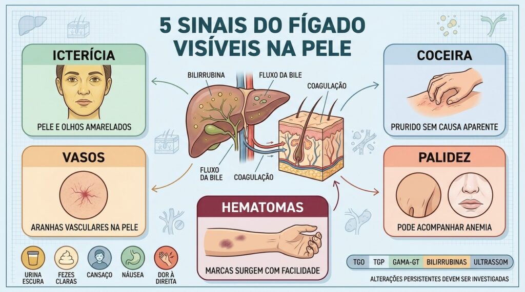 Cinco alterações na pele podem ajudar a reconhecer possíveis sinais de doença hepática.