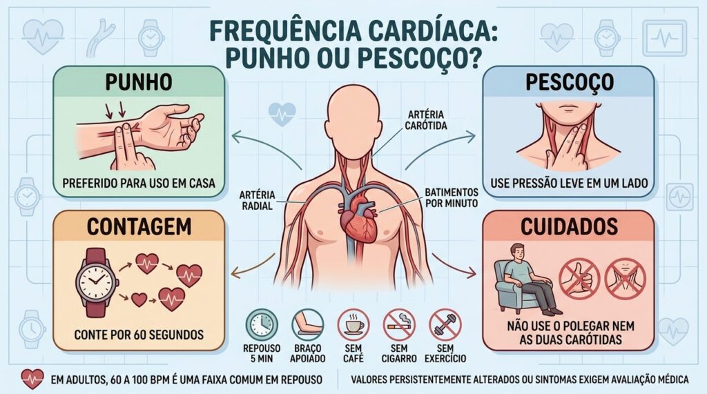 Punho, pescoço, tempo de contagem e técnica correta melhoram a medição.