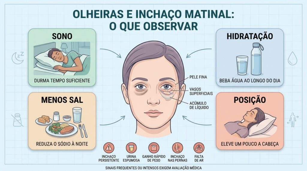 Sono, hidratação, menos sal e posição adequada ajudam a reduzir o inchaço.