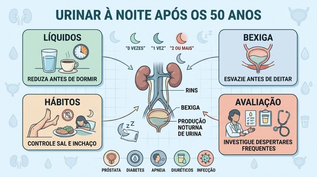 Hábitos, bexiga, líquidos e avaliação médica ajudam a entender a noctúria.