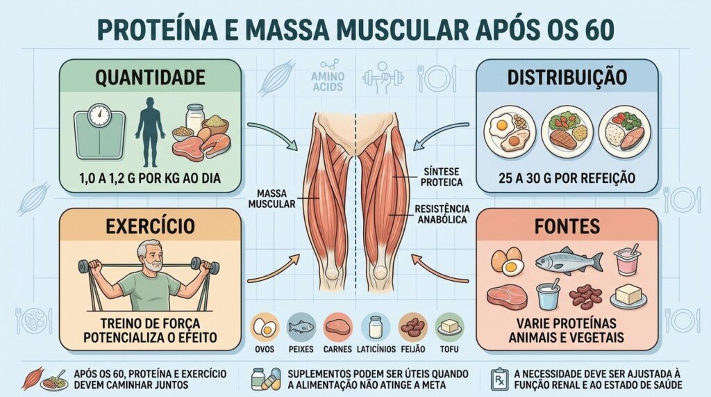 Quantidade, distribuição, treino de força e boas fontes ajudam a preservar músculos após os 60.