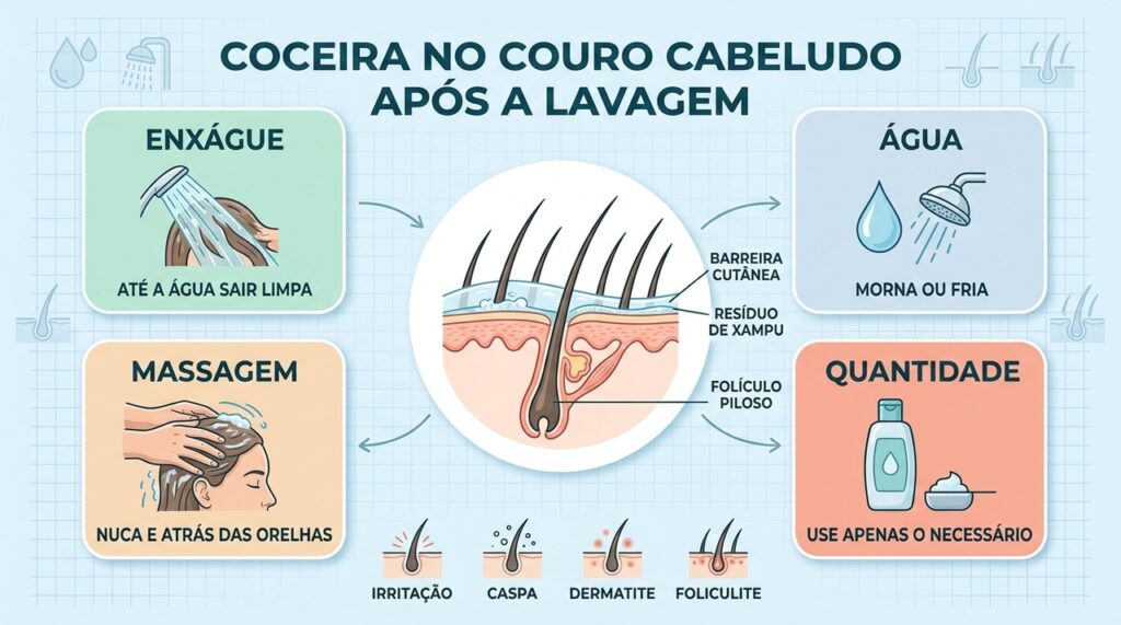 Enxágue adequado, água moderada, massagem e pouca quantidade ajudam a reduzir resíduos.