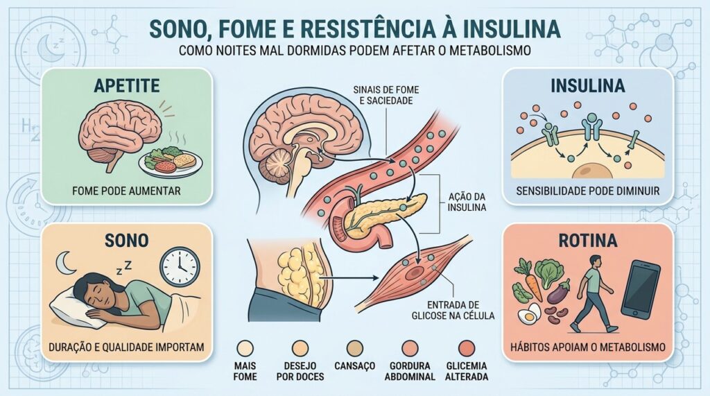 Sono, apetite, insulina e rotina interagem diretamente na regulação do metabolismo.