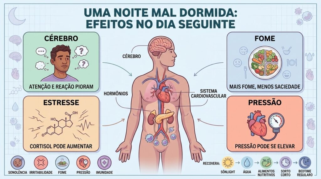 Cérebro, hormônios e coração sentem os efeitos de uma noite mal dormida.