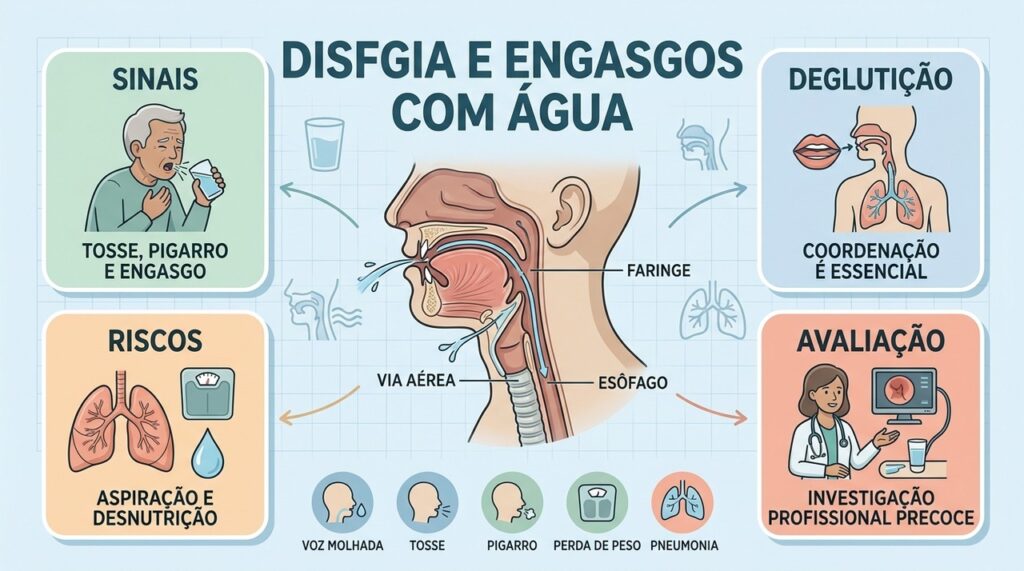 Sinais, riscos e avaliação ajudam a identificar disfagia antes de complicações respiratórias.