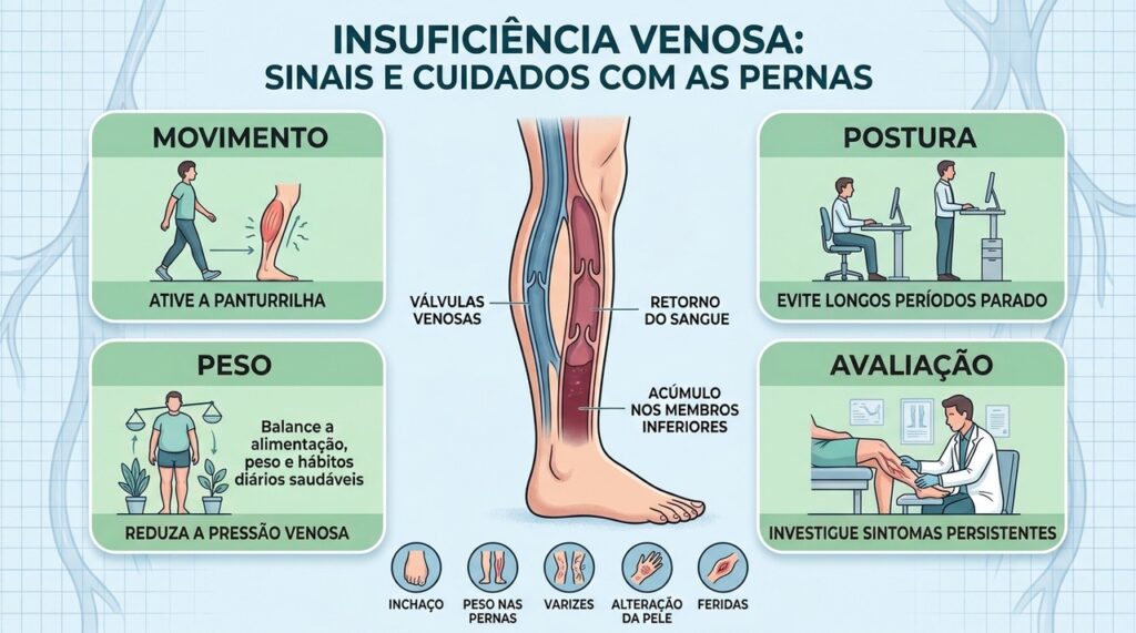 Movimento, postura, controle do peso e avaliação ajudam a proteger a circulação venosa.
