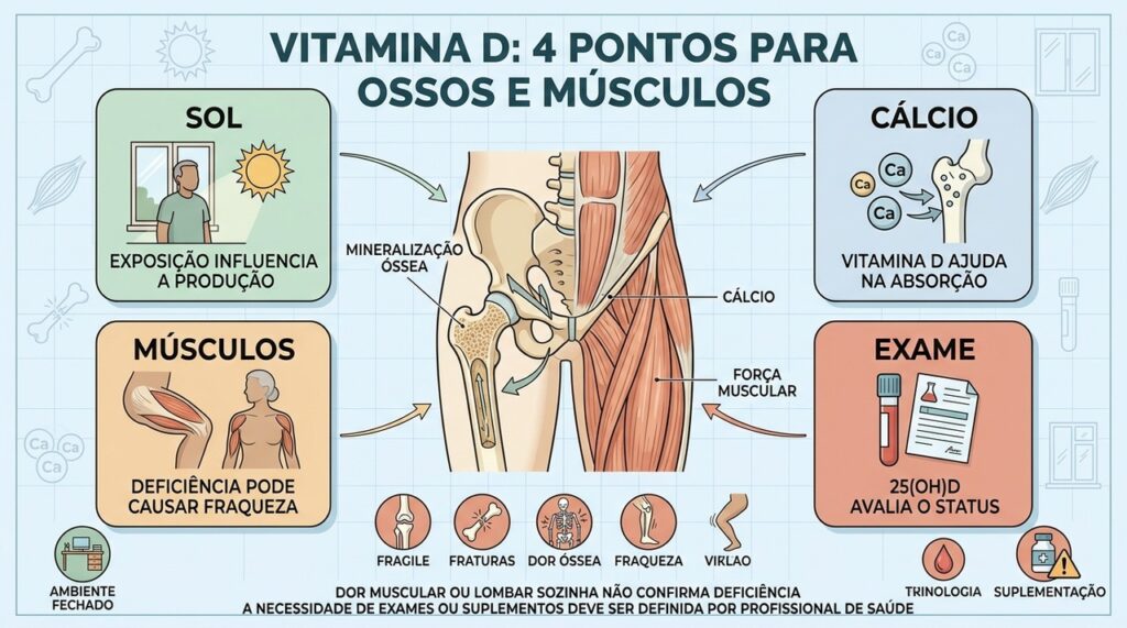 Sol, cálcio, músculos e exame ajudam a entender a vitamina D.