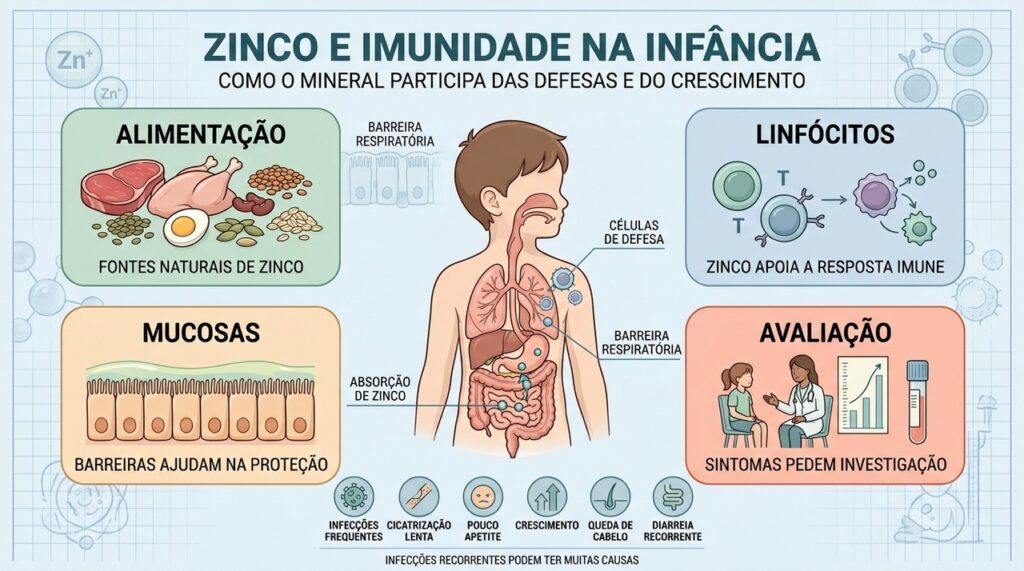 Alimentação, linfócitos, mucosas e avaliação ajudam a entender o papel do zinco infantil.