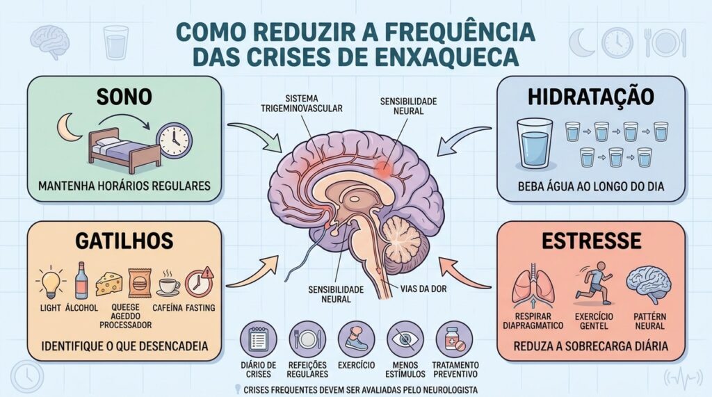 Identificar gatilhos e manter hábitos previsíveis pode diminuir a frequência das enxaquecas.
