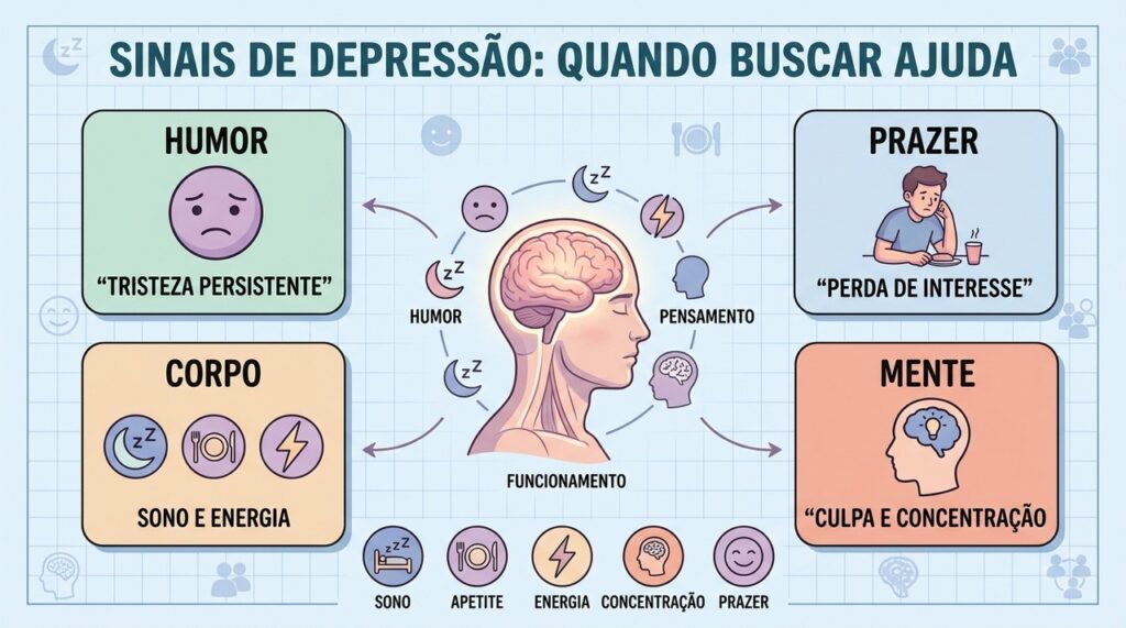 Humor, prazer, energia e concentração ajudam a reconhecer sinais persistentes que exigem atenção.