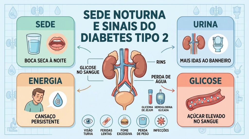 Sede, urina frequente e cansaço ajudam a reconhecer possíveis sinais de glicose elevada.