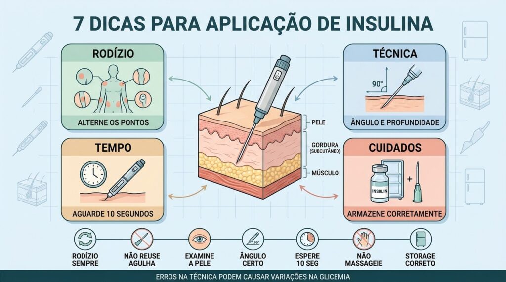 Rodízio, ângulo, pele íntegra e conservação ajudam a estabilizar a absorção da insulina.