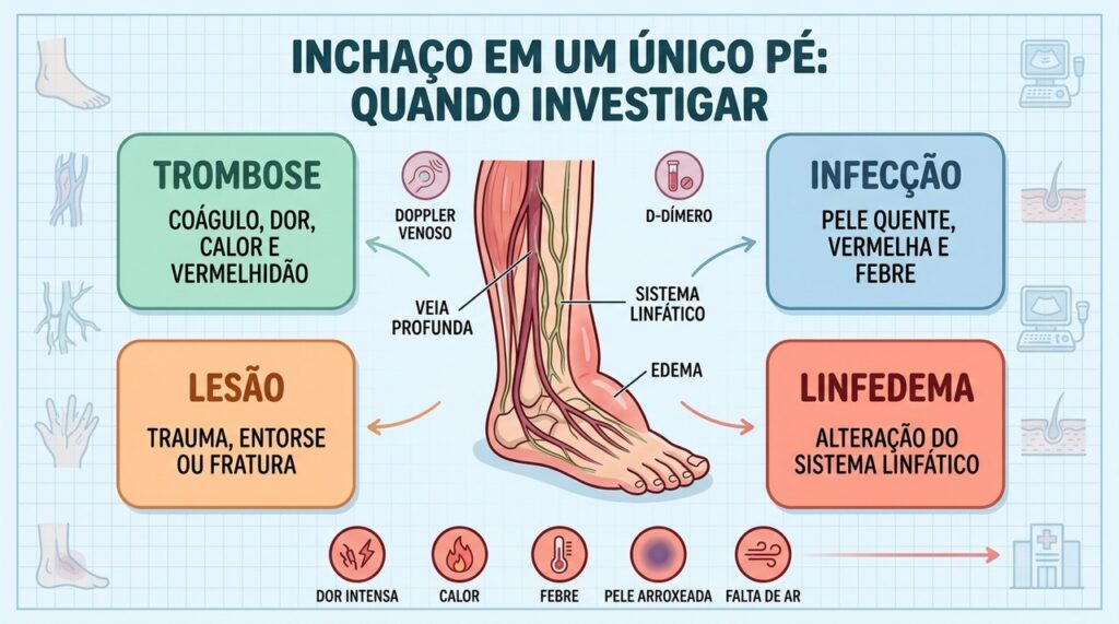 Edema unilateral pode ter várias causas e exige avaliação quando surge de repente.