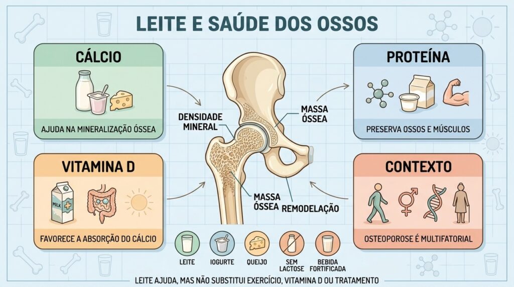 Cálcio, proteína, vitamina D e estilo de vida atuam juntos nos ossos.