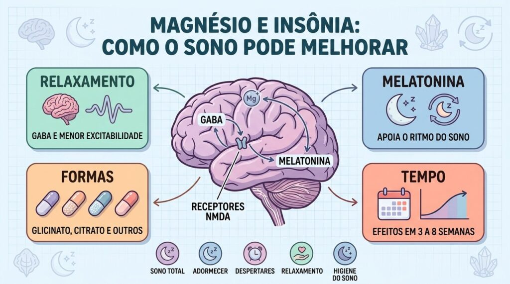 GABA, melatonina, tipos de magnésio e tempo de uso influenciam o sono.