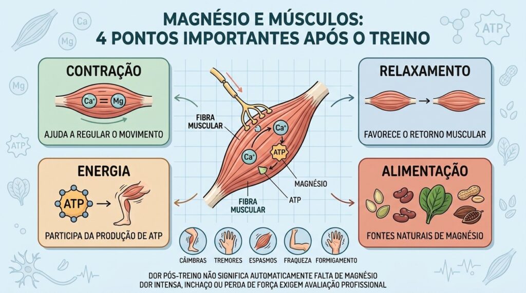 Contração, relaxamento, energia e alimentação explicam o papel do magnésio nos músculos.