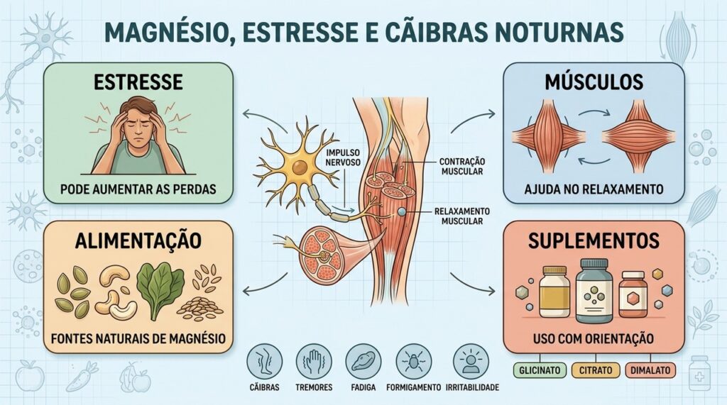 Estresse, função muscular, alimentação e suplementação influenciam o equilíbrio do magnésio.
