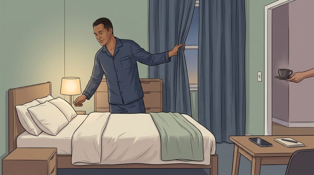 Quarto escuro, fresco e silencioso favorece um sono mais profundo e reparador.