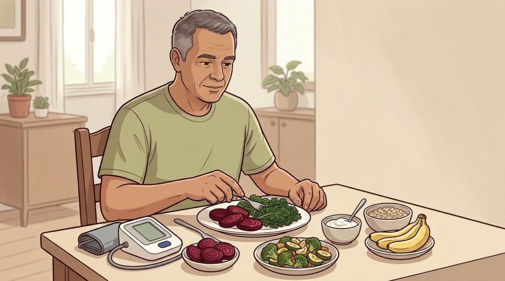 Alimentos ricos em potássio, fibras e nitratos podem apoiar a saúde vascular.