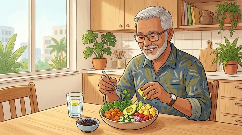 Potássio, água e menos sódio ajudam a construir uma alimentação favorável ao equilíbrio hídrico.