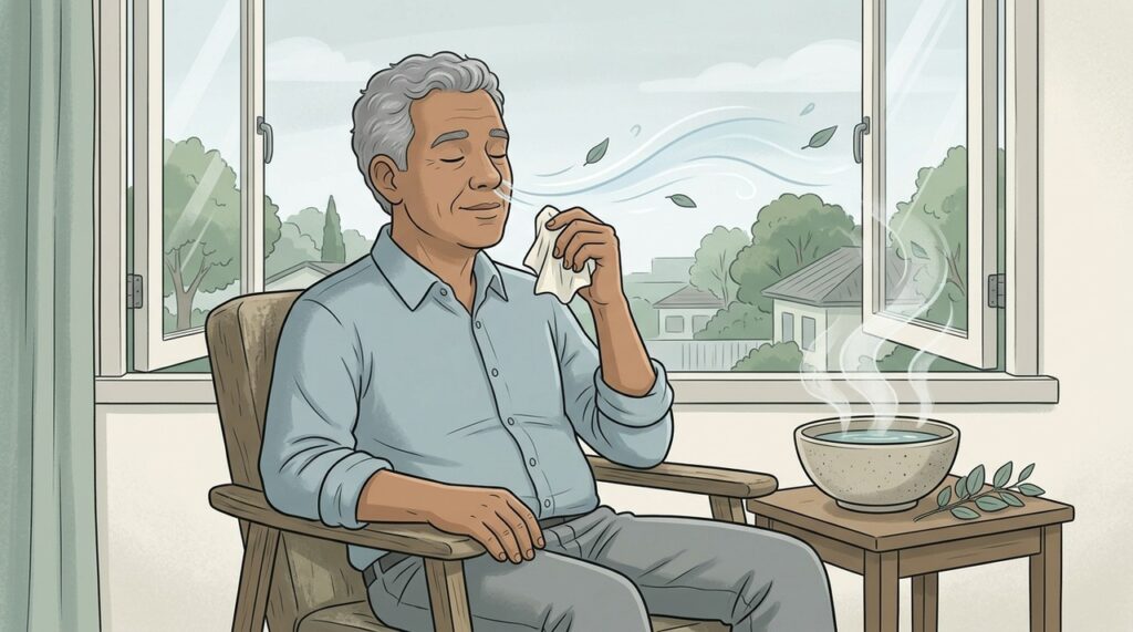 Eucaliptol, vapor e umidade podem trazer sensação temporária de vias respiratórias mais livres.