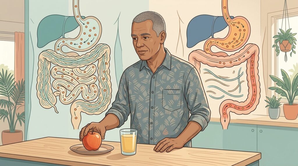 Sem a matriz de fibras, o açúcar do suco chega mais rápido ao sangue.