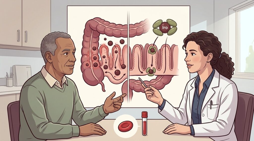 A forma quelada protege o ferro e tende a irritar menos o intestino.