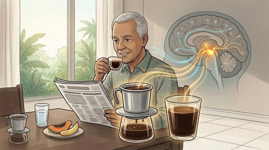 Café em quantidade moderada pode integrar hábitos associados à saúde neurológica.